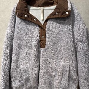 Cozy Gray and Brown Sherpa Pullover